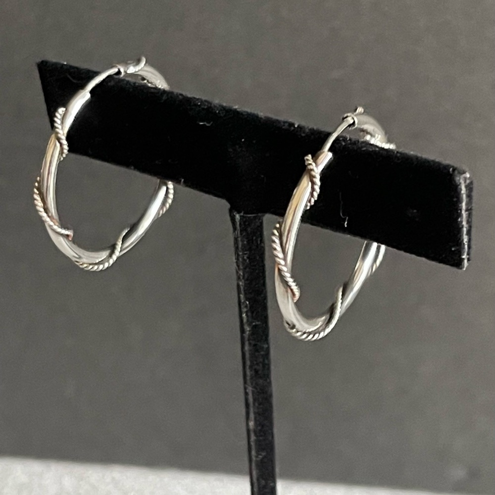 Vintage Adam Sterling Silver Rope Hoop Earrings